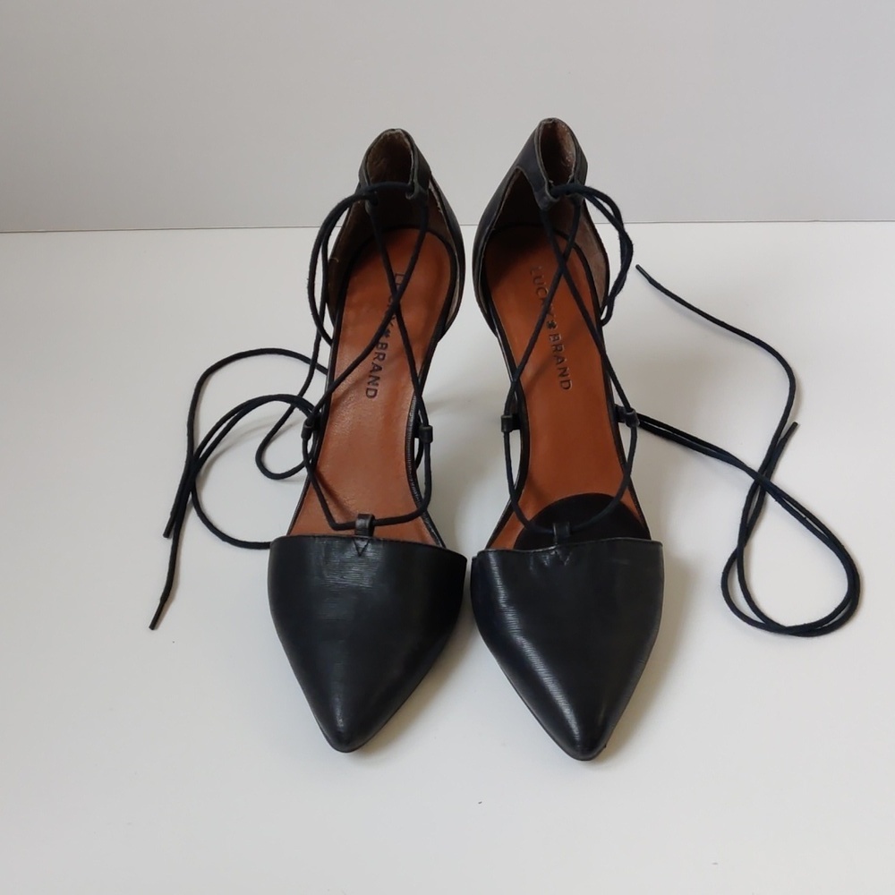 Lucky Brand Black Leather Lace Up Heels - Size 9